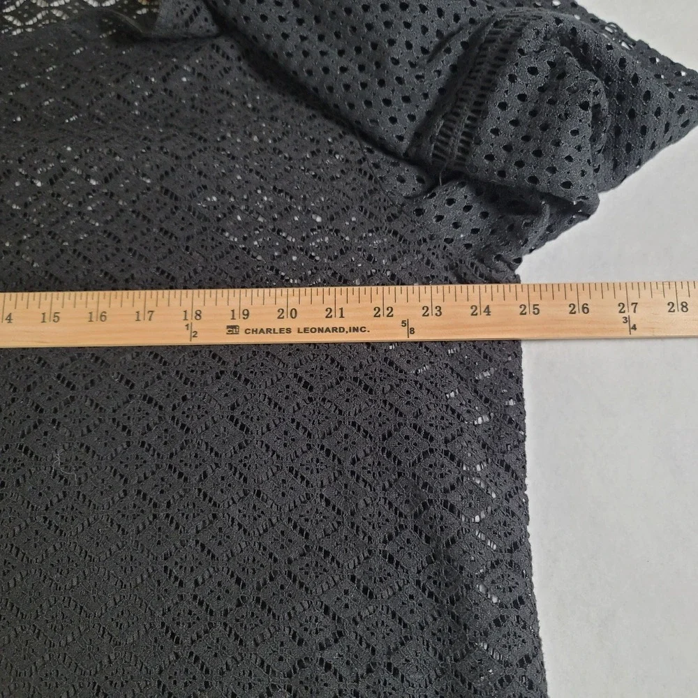 Banana Republic Lace Eyelet Top Women Black Geometric Long Sleeve Back Zip XXL